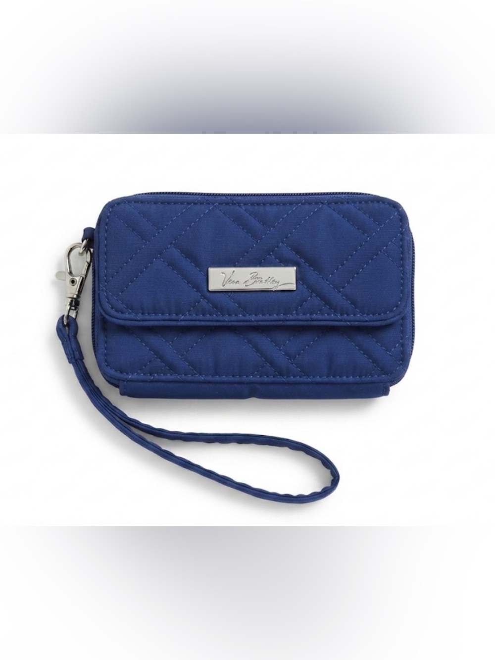 Vera Bradley Blue Quilted Zip Around Wallet Wristlet Clutch Organizer Logo